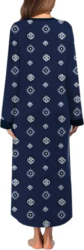 Vista 5 de Ekouaer Camisón largo para mujer con cuello en V, ropa de dormir de longitud completa con bolsillos