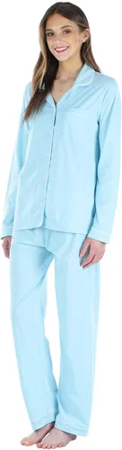 Vista 4 de Sleepyheads Conjunto de pijama de algodón con botones para mujer Conjunto de manga corta - Azul claro