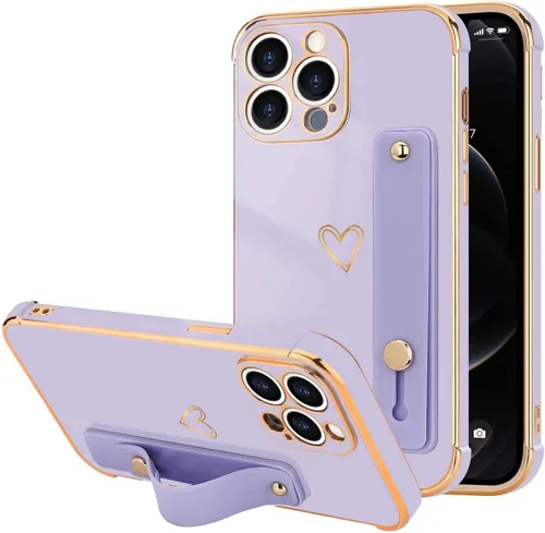 Vista 39 de LLZ.COQUE Funda compatible con iPhone 12 para mujeres y niñas, parachoques chapado de lujo con bonito diseño de corazón de amor, soporte de correa