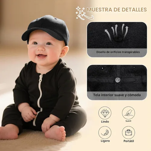 Vista 4 de Durio Gorra de béisbol para bebé, UPF 50+, con espalda elástica, 0-12 meses Un negro
