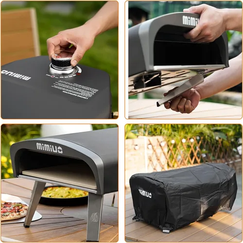 Vista 5 de Mimiuo Horno de pizza de gas al aire libre con sartén Sizzler de hierro fundido