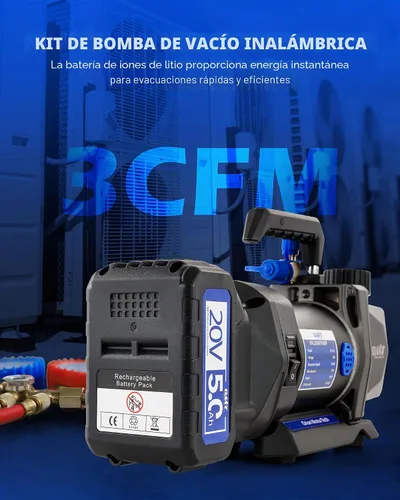 Vista 2 de Orion Motor Tech Bomba de vacío HVAC inalámbrica de iones de litio, bomba de vacío de 3 cfm, bomba de vacío de CA automotriz alimentada por batería