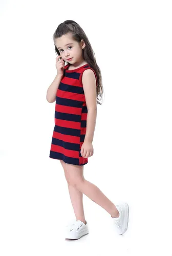 Vista 3 de Vokamara Vestido casual sin mangas de rayas blancas y negras para niña pequeña
