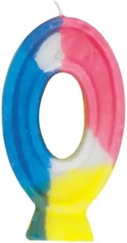 Vista 2 de Vela de cumpleaños arcoíris número "0", 2.75 pulgadas (1 unidad), centro de mesa de celebración de cera colorida, decoración perfecta para fiestas