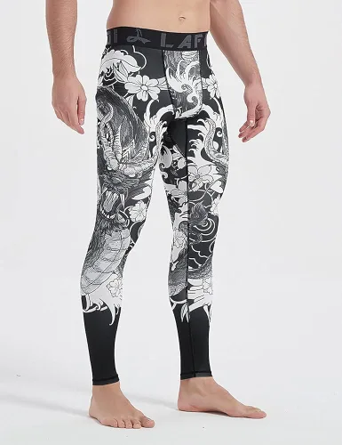 Vista 4 de LAFROI Mallas de compresión de secado rápido para hombre, leggings de cintura YSK08