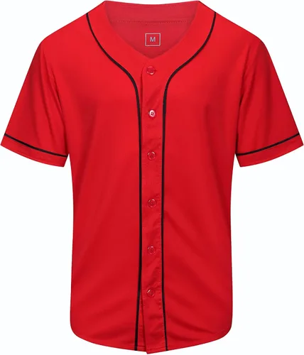 Vista 10 de KUAIPAO Camiseta de béisbol en blanco, camisa de manga corta, uniforme deportivo para hombres y mujeres (blanco, negro, rojo, azul, S-3XL)