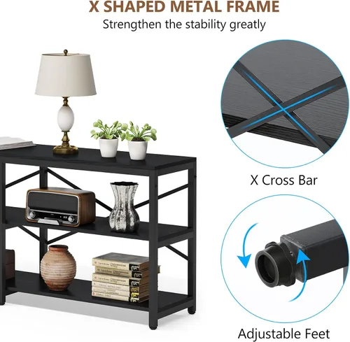 Vista 7 de Tribesigns Mesa Consola Extra Larga de 70.9 Pulgadas, Mesa de Sofá Moderna Detrás del Sofá con Estantes de Almacenamiento, Mesa Industrial de 3