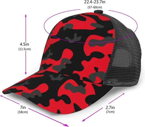 Vista 2 de Gorra de béisbol de malla para hombre, diseño de camuflaje, color rojo y camuflaje, Negro