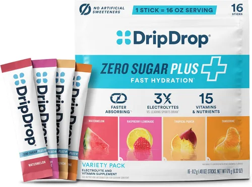 Vista 13 de DripDrop Hydration Zero Sugar - Paquetes de electrolitos, melocotón, 30