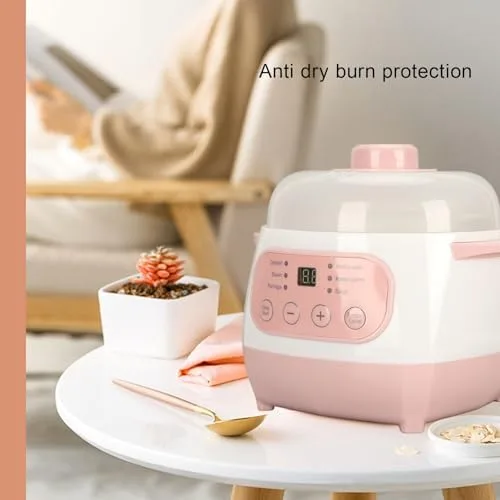 Vista 4 de ZJchao Olla eléctrica para estofado, 1 L, 200 W, eléctrica, inteligente, de cerámica, gachas de avena, mini olla de cocción lenta, antiquemaduras