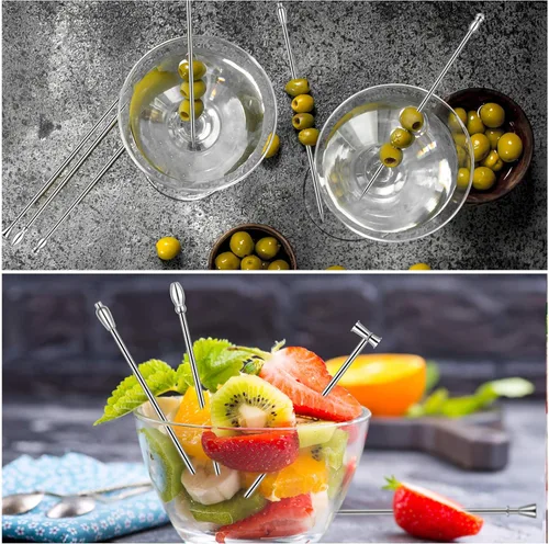 Vista 5 de Palillos de cóctel 20 piezas palillos de dientes de acero inoxidable reutilizables Martini oliva para bar, barbacoa, fruta sangrienta Mary bebida