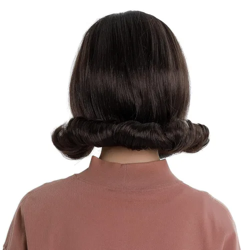 Vista 4 de H&Bwig Retro Pelucas de pelo marrón rizado peluca para las mujeres diarias de los años 50 60 s traje Cosplay partido colmena pelucas con tapa