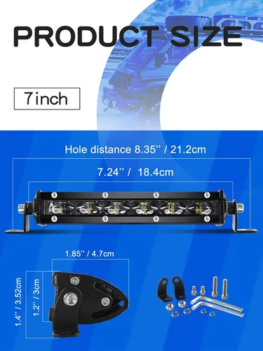 Vista 6 de Barra de luz LED MAYELLO de 17.8 cm, fila única, luz de trabajo, haz de conducción de 6D, luz antiniebla delgada para todoterreno, 12V, para camión