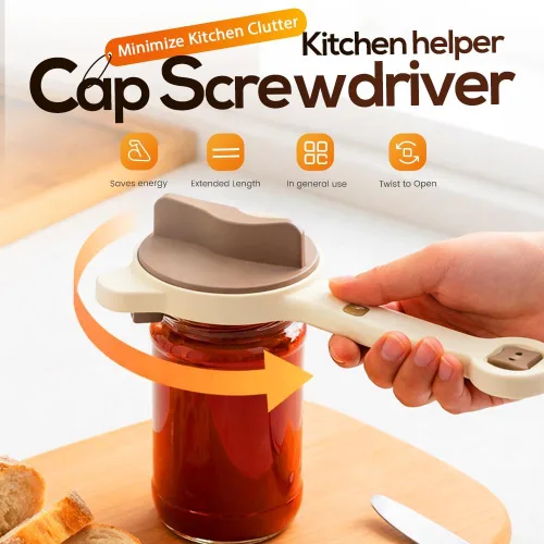 Vista 2 de Abrelatas de acero inoxidable ajustable, abridor de tarros para manos débiles con abridor de tapas de botellas, agarre de tapa multifuncional