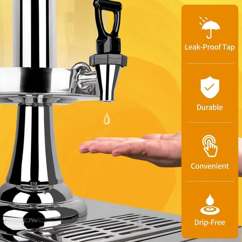 Vista 4 de Dispensador de bebidas con soporte, dispensador de bebidas para fiesta, dispensador de tarro de agua de acero inoxidable con recipiente de hielo