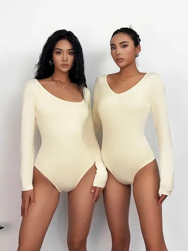 Vista 4 de Body de manga larga con cuello cuadrado para mujer, 3 piezas