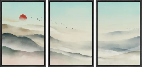 Vista 134 de NWT Lienzo enmarcado para pared, juego de arte en acuarela pastel, bosque de montaña oscura, naturaleza silvestre, ilustraciones de arte moderno