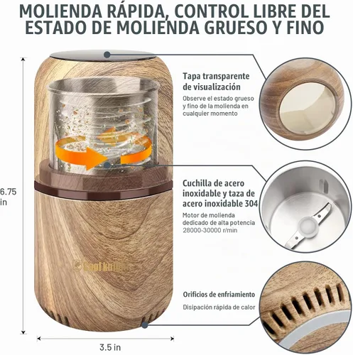 Vista 5 de COOL KNIGHT Molinillo de hierbas [gran capacidad/rápido/eléctrico] - Molinillo de café de hierbas para especias con colector de polen/- 7.5