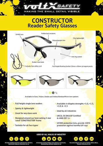 Vista 2 de voltX CONSTRUCTOR - Gafas de seguridad transparentes para lectura con lente completa+1.0 dioptrías