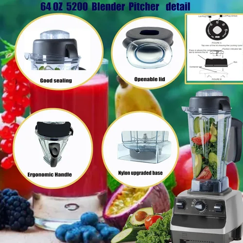 Vista 6 de Jarra de licuadora de 64 onzas, compatible con Vit 5200 5000 5300 6300 VM0101 VM0103 VM0197 serie clásica/comercial, vaso de vaso para licuadora