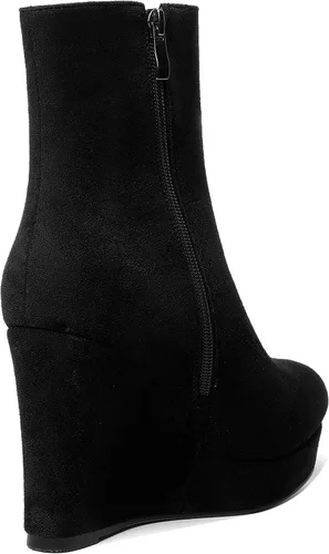 Vista 5 de AMBELIGHT Botas de cuña de gamuza con punta redonda para mujer, con cremallera, plataforma de moda, tacón alto, 4 pulgadas