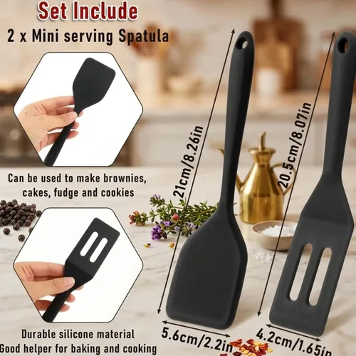 Vista 5 de Juego de 2 espátulas para servir de silicona, espátula ranurada resistente al calor, para cocinar en la cocina. (negro)