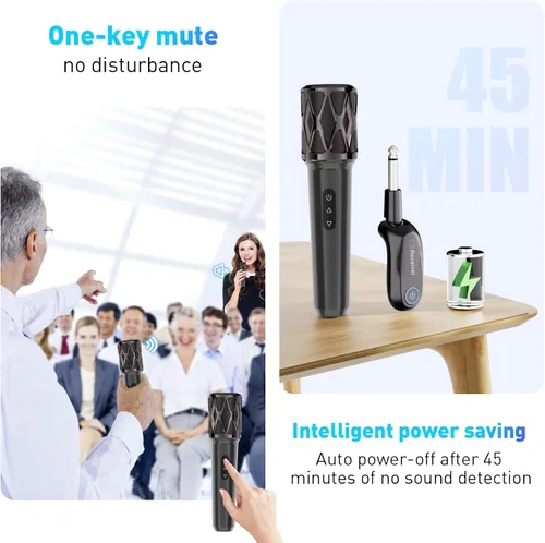 Vista 4 de ZOWEETEK Micrófonos inalámbricos para cantar, micrófono dinámico de mano dual con receptor recargable, juego de micrófono de karaoke para cantar