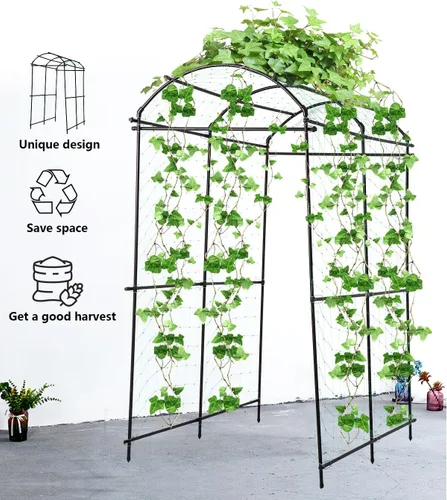Vista 5 de Enrejado de arco de jardín para exteriores, pepino, enrejado arqueado de 7 pies de alto, enrejado grande de calabaza para jardín, cama elevada