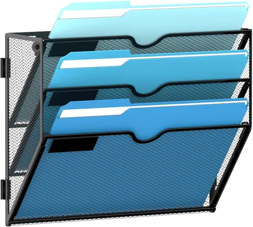 Vista 13 de SUPEASY Organizador de archivos de pared colgante de 10 niveles con ganchos Negro