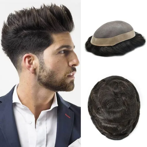 Vista 46 de Toupee - Sistema de reemplazo de cabello fino y duradero para hombre, piezas de cabello 100% humano para hombres, revestimiento de poliéster, unidad