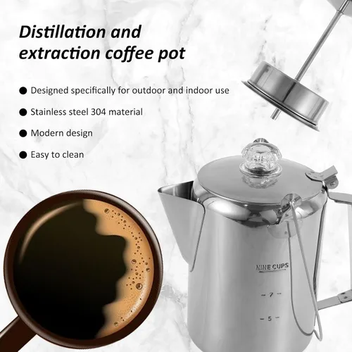 Vista 4 de Cafetera de camping – Percolador de estufa con perilla de vidrio superior transparente – Cafetera de camping para viajes de preparación rápida