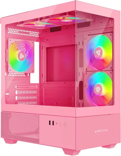 Vista 19 de Apevia Phantom-BK Phantom Micro-ATX Carcasa de PC de Juegos de Cámara Dual con 5X 120mm Ventiladores ARGB, 366 Modos RGB, Paneles de Vidrio Templado