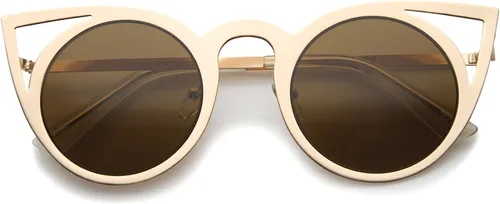 Vista 3 de Womens Laser Cut Open Metal Mirror Lens Round Cat Eye Sunglasses 48mm