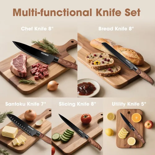 Vista 5 de Juego de Cuchillos, Juego de Cuchillos de Cocina de 8 Piezas, Juego de Cuchillos de Acero Inoxidable para Cocina, Juego de Bloque de Cuchillos