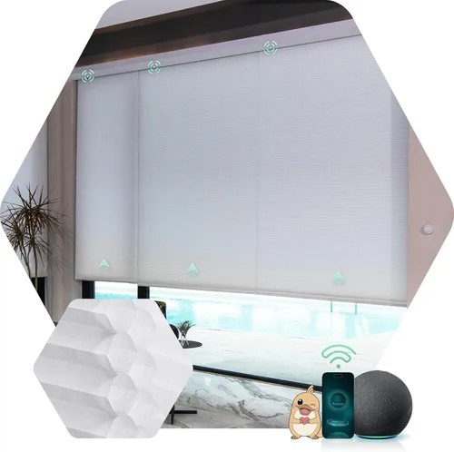 Vista 7 de Yoolax Persianas Celulares Motorizadas Compatibles con Alexa, Persianas Motorizadas Blackout Inteligentes de Panal para Ventanas, Persianas