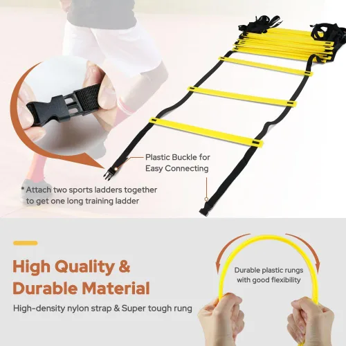 Vista 2 de GHB Pro Agility Ladder Agility Training Ladder Speed 12 Rung 20ft with Carrying Bag Amarillo-Paquete de 2