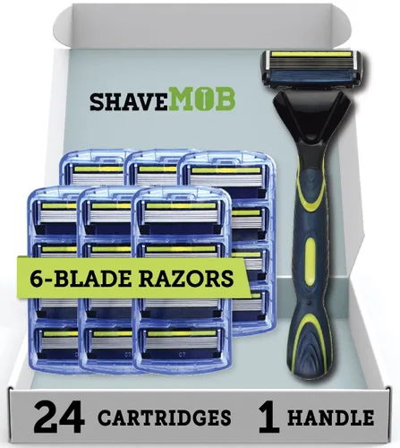 Vista 8 de ShaveMOB Kit de maquinilla de afeitar para hombre de 6 cuchillas (mango de cabeza flexible con 4 repuestos) (sin recortadora) - The Caveman Shaving