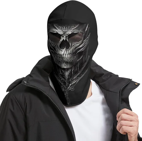 Vista 2 de Obacle Máscara de calavera para Halloween, máscara de cara completa, pasamontañas para invierno y clima frío