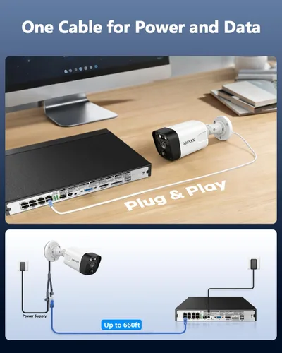 Vista 7 de (Actualización 2026) Sistema de cámara de seguridad 4K PoE con detección humana PIR e IA, NVR de 8 canales con disco duro de 4 TB, 4 cámaras, ultra