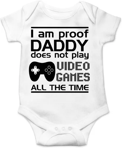 Vista 12 de CBTwear Proof Daddy Does Not Play Video Games All the Time – Ropa de bebé – Divertido body para recién nacido para niños y niñas