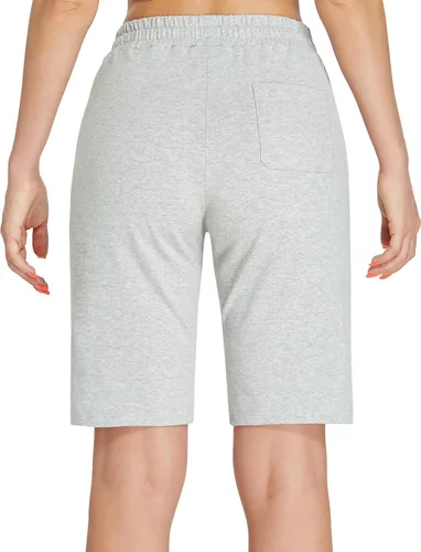 Vista 3 de EZRUN - Bermudas para mujer, para entrenar en el gimnasio, pantalones cortos veraniegos de algodón con bolsillos profundos para mujer