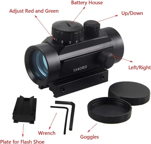 Vista 7 de Astromania 1X40RD Reflex Red Green Dot Sight - Soporte de alcance iluminado para fijar a una conexión tipo flash de cámara DSLR