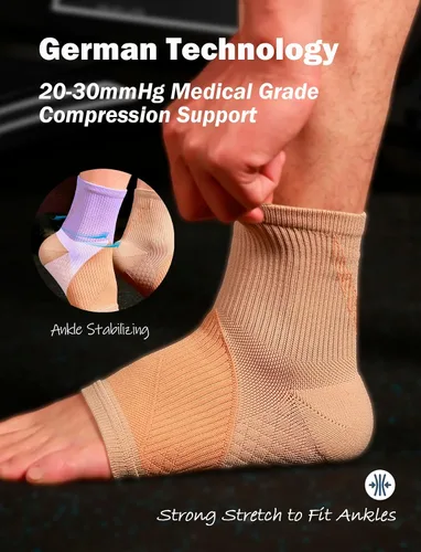 Vista 2 de Calcetines deportivos de compresión elástica para mujer, para aliviar la fascitis plantar, neuropatía, para mujeres y hombres (beige, S)