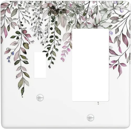 Vista 54 de Cubierta de tomacorriente eléctrico dúplex individual estilo campestre con diseño floral de flores y pájaros en blanco y negro, placa de pared de 1