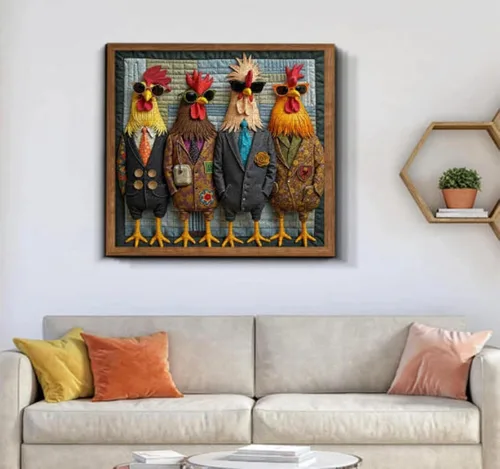 Vista 7 de Runway Roosters - Rompecabezas de 1000 piezas para adultos, rompecabezas de arte de gallo de moda, rompecabezas de animales difíciles desafiantes