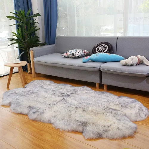 Vista 64 de HUAHOO Alfombra de piel de oveja genuina prémium Negra Real de Australia Piel de oveja natural de lujo, alfombra esponjosa de lana de cordero