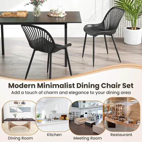 Vista 9 de Giantex Juego de 4 sillas de comedor negras, sillas de cocina modernas con patas de metal, respaldo recortado, asiento curvo, sillas decorativas sin