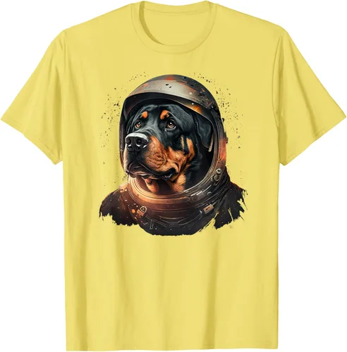 Vista 71 de Divertida camiseta Rottweiler con diseño de astronauta rottweiler en galaxia espacial, Negro