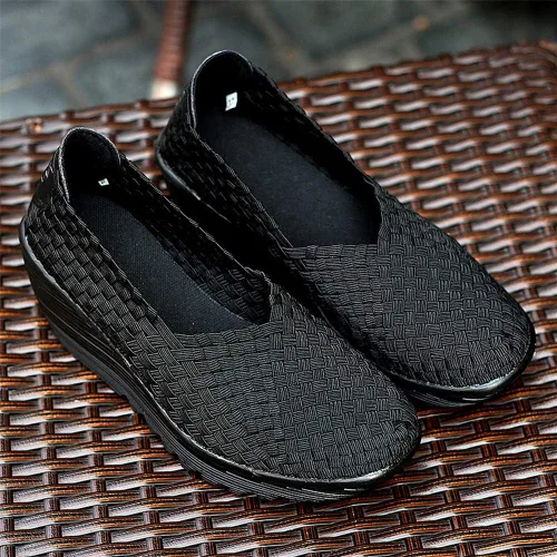 Vista 8 de EnllerviiD - Sandalias de cuña Mary Jane con puntera cerrada, con tejido, plataforma y tacón, para mujer