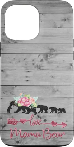 Vista 24 de Pink Floral Black Mama Bear Four Cubs on Vintage Gray Rustic Case for iPhone 17